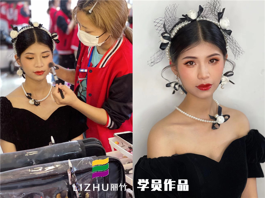 廣西美妝造型培訓(xùn)學(xué)校作品：輕復(fù)古造型、韓式披發(fā)新娘造型