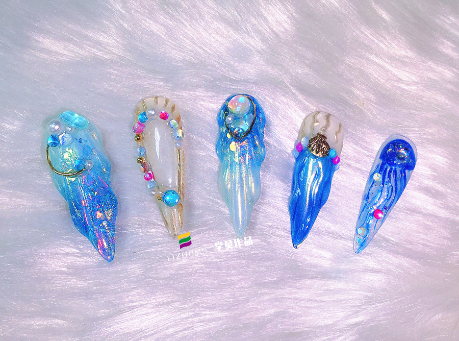 美人魚美甲、泡泡美甲、玫瑰雕花美甲 |  南寧美甲短期培訓(xùn)班作品
