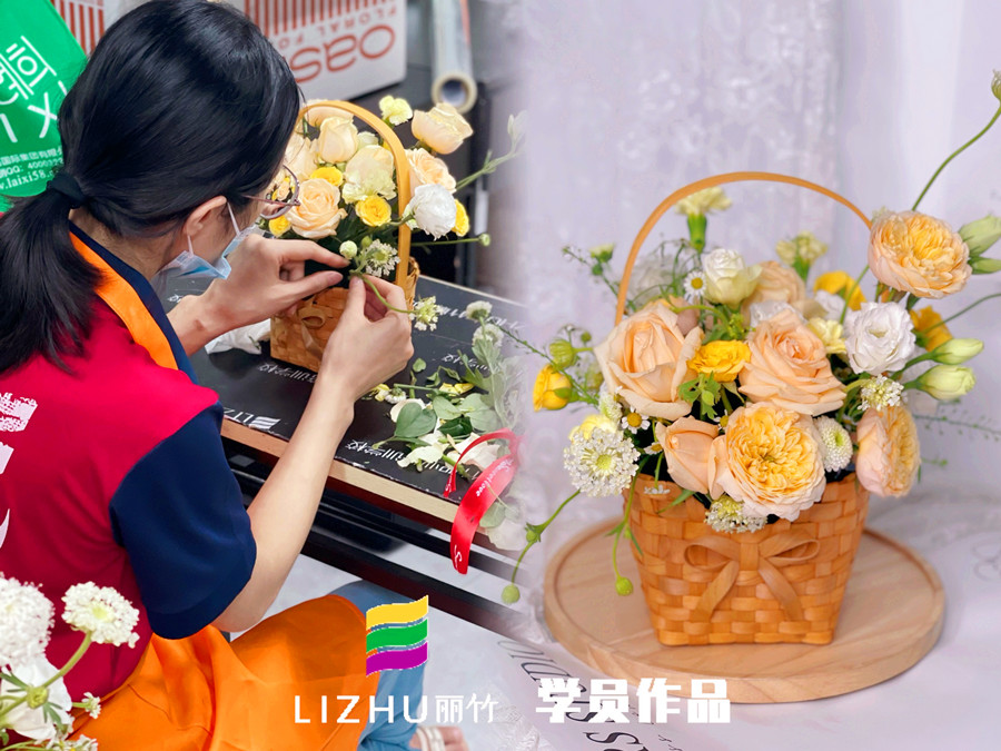 奶油系手提花籃特點(diǎn)，?廣西學(xué)花藝零基礎(chǔ)課程