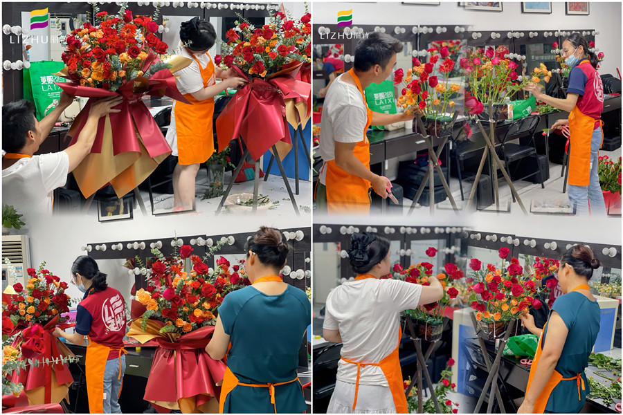 玫瑰開業(yè)花籃制作，廣西插花師學校學員作品