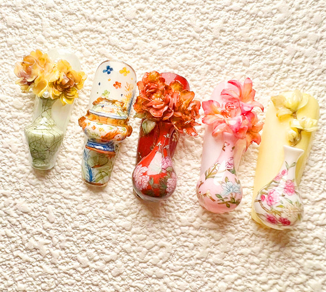 國風(fēng)瓷器美甲，南寧美甲款式造型作品