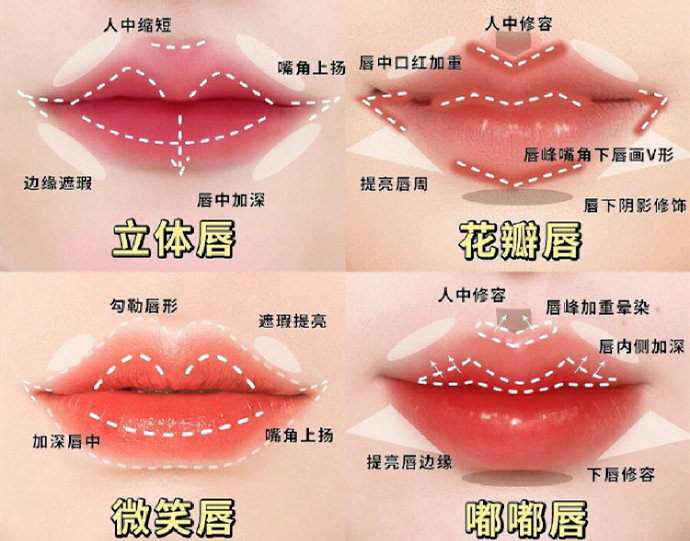 不同唇妝畫法教程，南寧化妝教學(xué)機構(gòu)分享