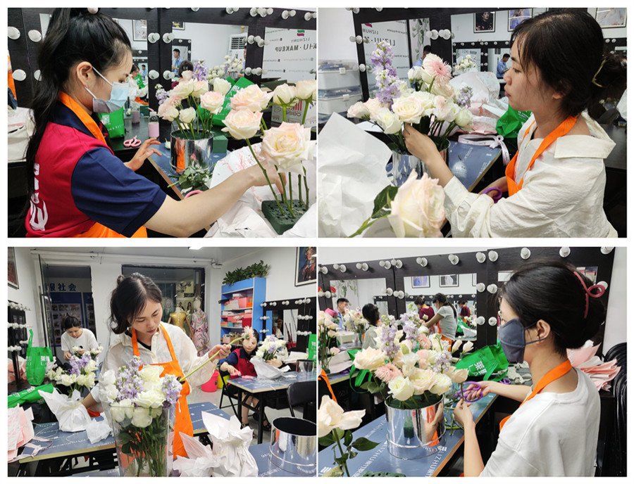 白玫瑰抱抱桶練習(xí)，廣西婚慶花藝設(shè)計(jì)培訓(xùn)課堂