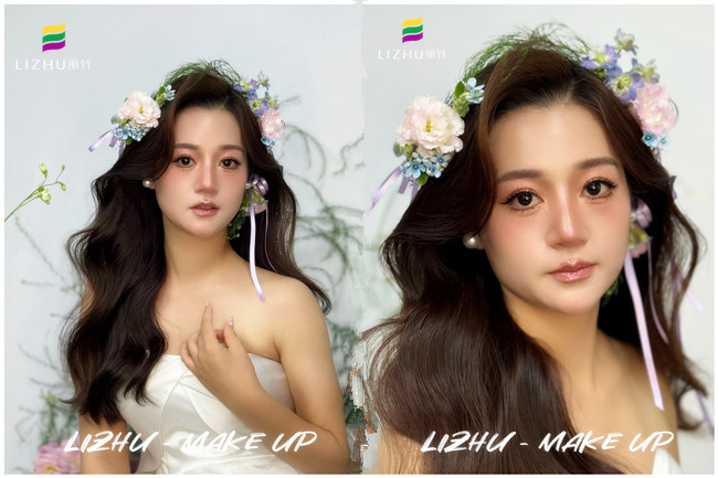鮮花披發(fā)新娘，廣西新娘化妝學校課堂作品