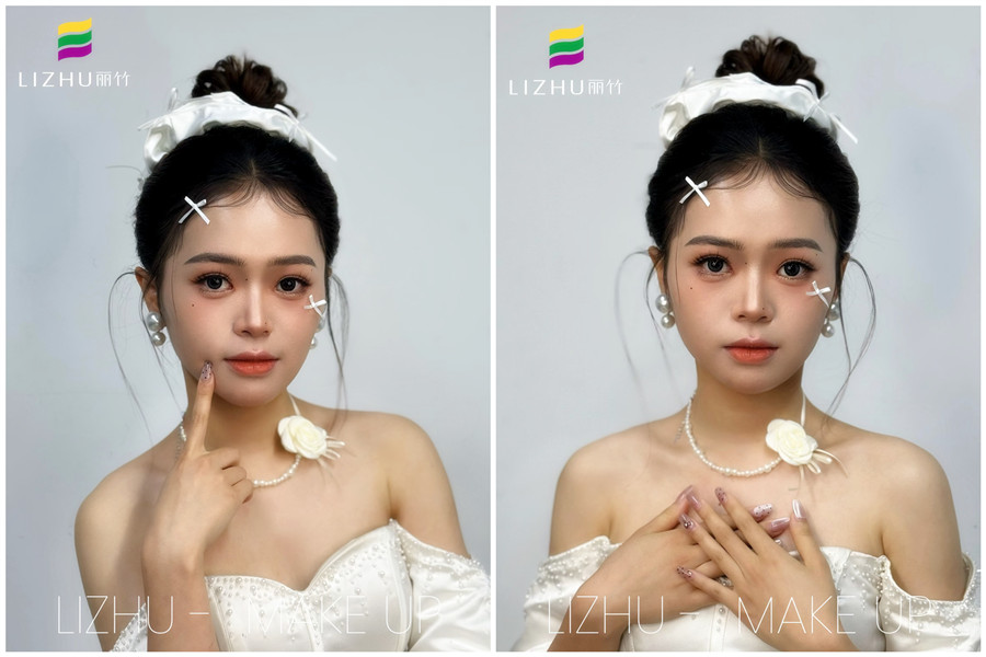 韓系甜美丸子頭新娘，廣西化妝培訓高彩