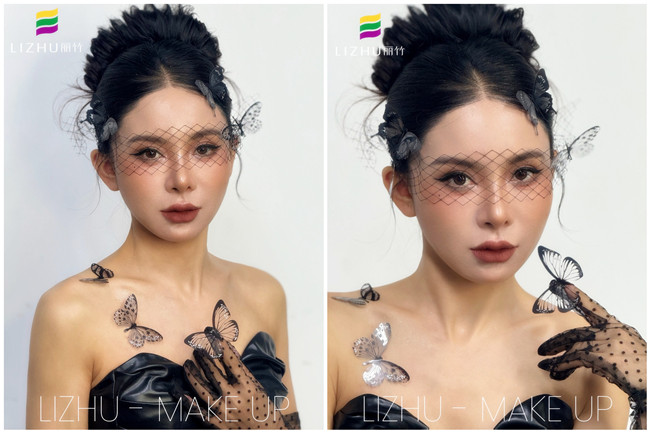 黑色蝴蝶面紗造型，廣西化妝專業(yè)課堂作品